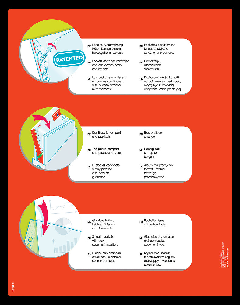 Oxford Pad of 60 A4 Quick'in Punched pockets, 50 micron clear