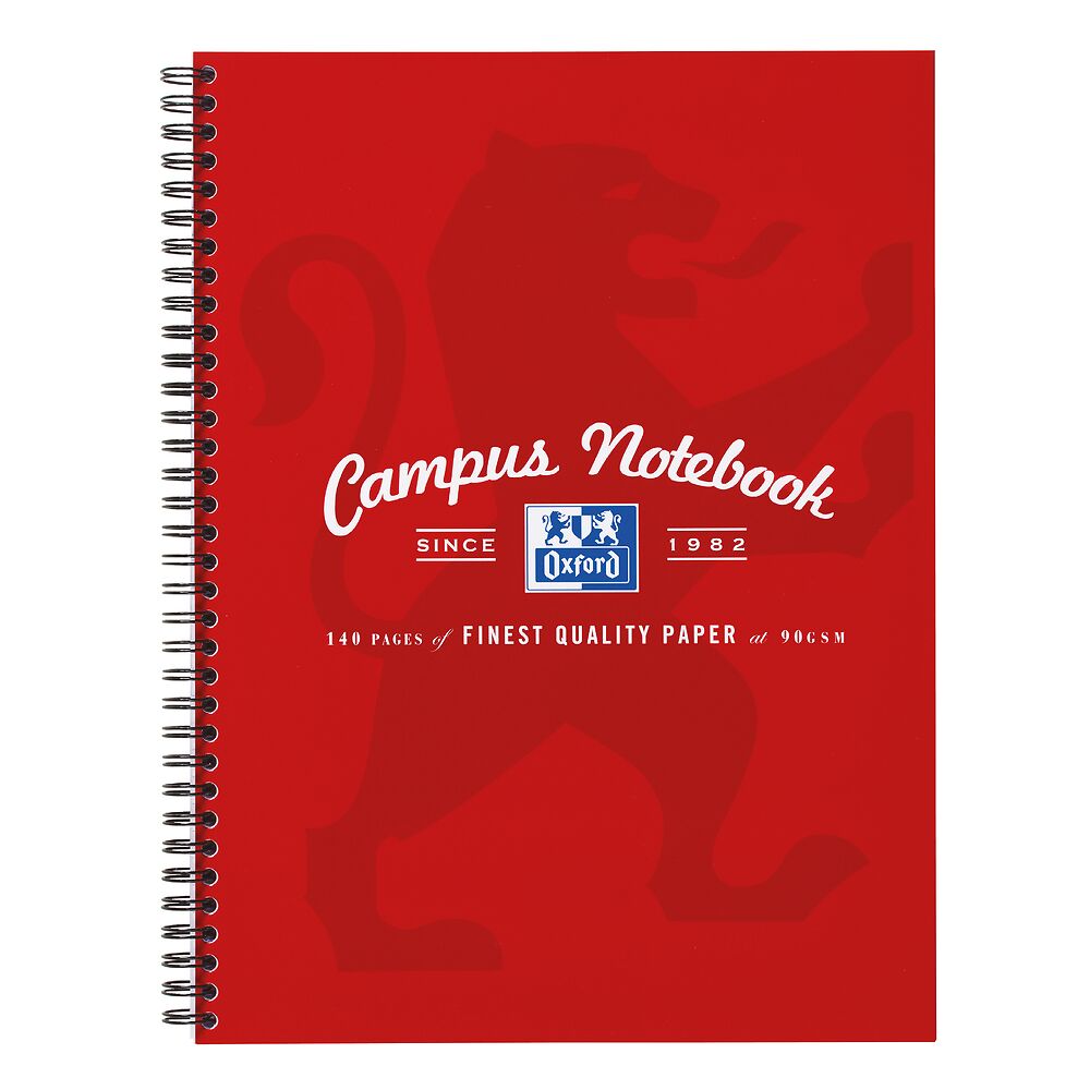 Oxford Campus A4+ Card Cover Wirebound Notebook Ruled with Margin 140 Pages, Red