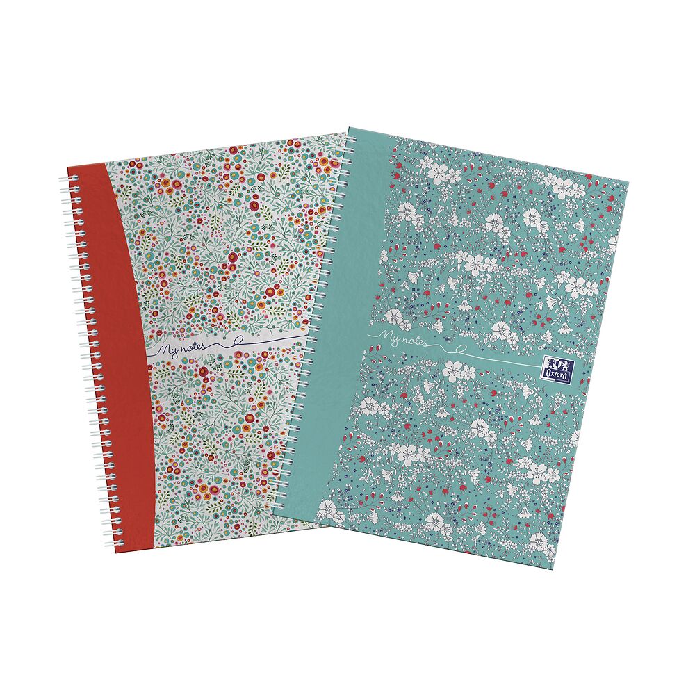 Twin Pack Oxford Floral/Bloom A5 Hard Cover Wirebound Notebook, Ruled with Margin, 140 Pages, Scribzee Enabled