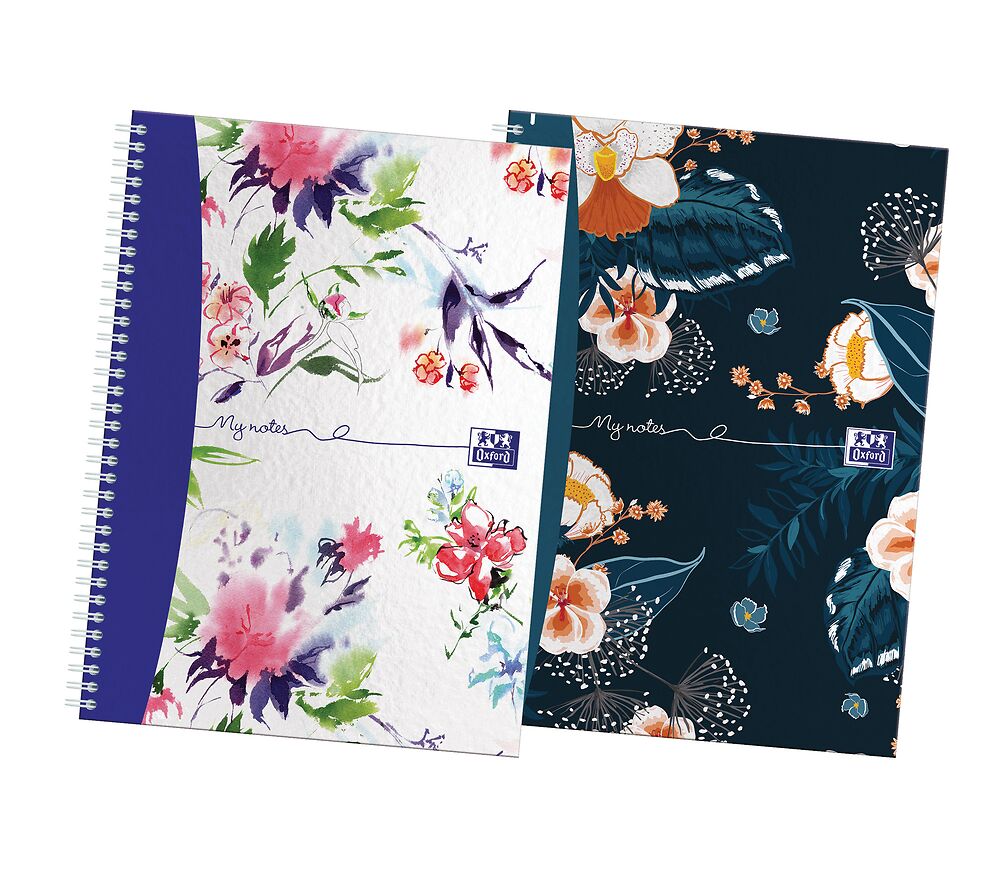 Oxford Botanics A4 Hard Cover Wirebound Notebook Twin Pack, Ruled with Margin, 140 Pages, Scribzee Enabled