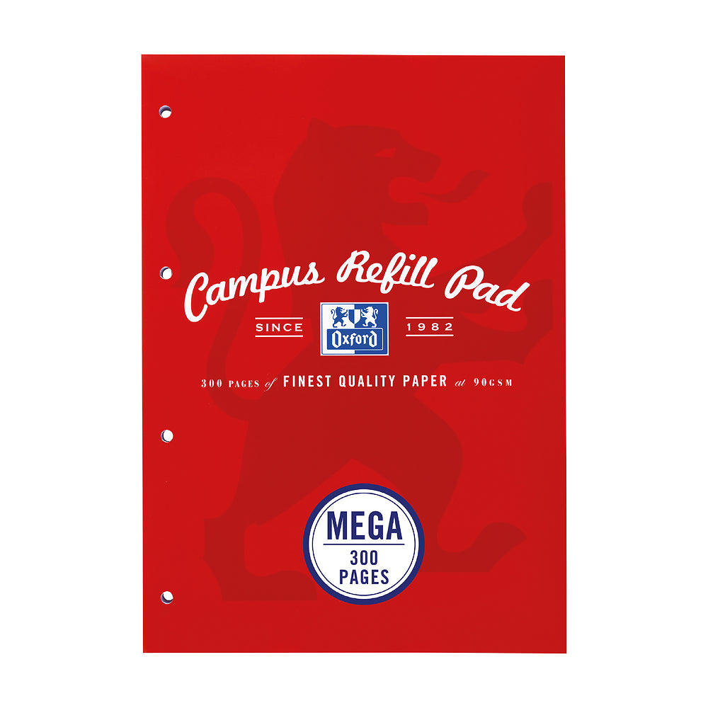Oxford Campus A4 Sidebound Refill Pad Ruled with Margin Ruled with Margin 300 Pages, Red