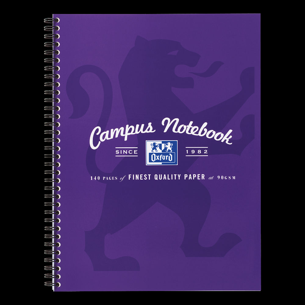 Oxford Campus A4+ Card Cover Wirebound Notebook Ruled with Margin 140 Pages, Purple