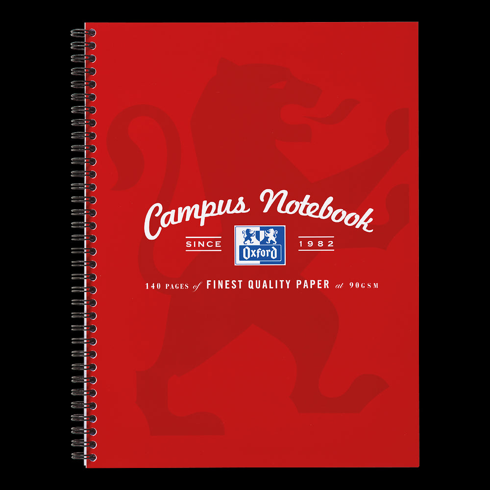 Oxford Campus A4+ Card Cover Wirebound Notebook Ruled with Margin 140 Pages, Red