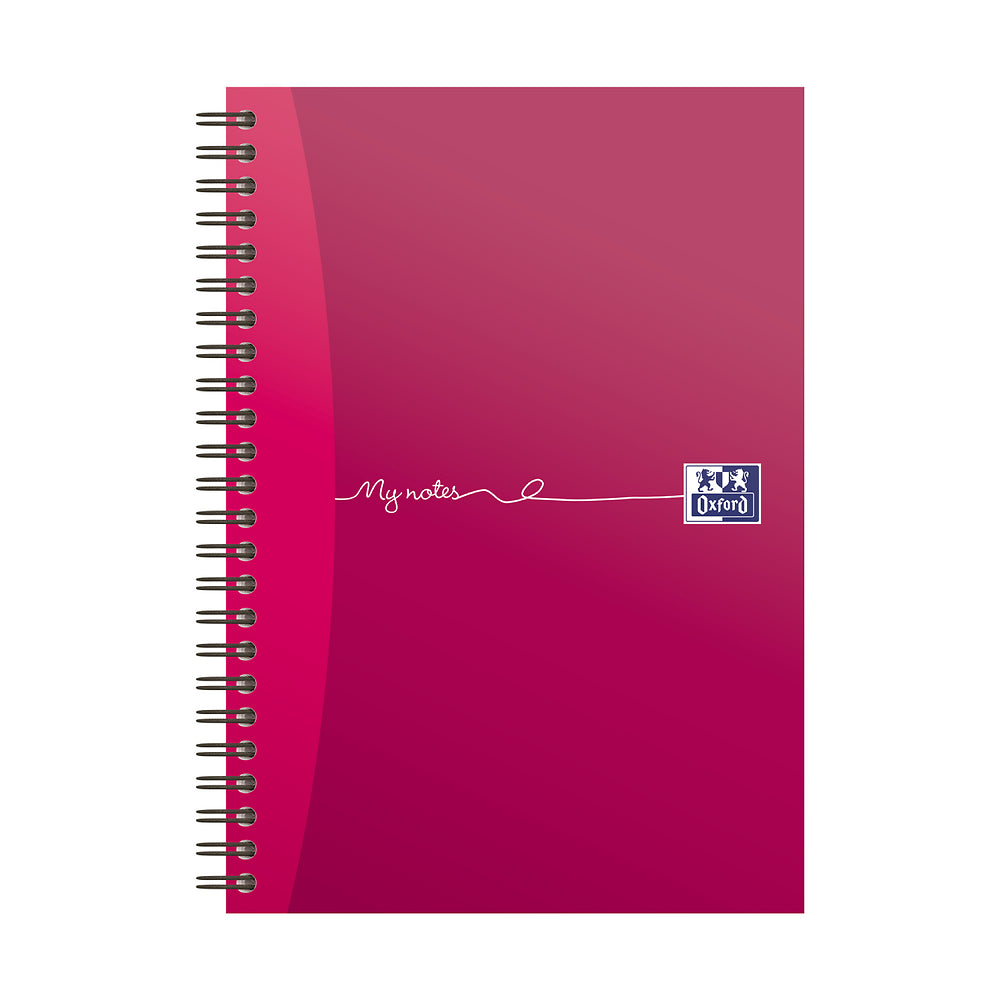 Oxford My Notes A5 Card Cover Wirebound Notebook, Ruled with Margin and Perforated, 200 Page, Rose Pink