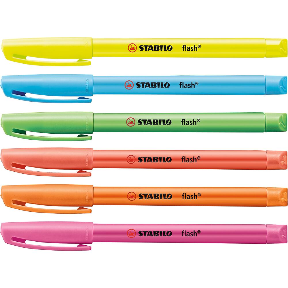 STABILO flash highlighters, pack of 6, Assorted Colours