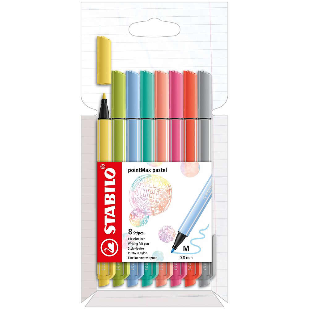 STABILO pointMax Writing felt-tip pens, Pack of 8, Assorted Pastel Colours
