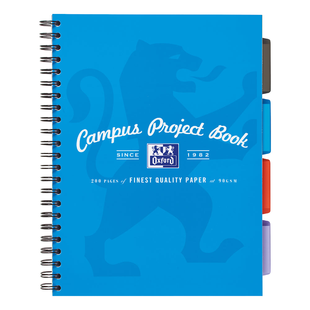 Oxford Campus A4+ Card Cover Wirebound Project Book Ruled with Margin 200 Pages, Aqua