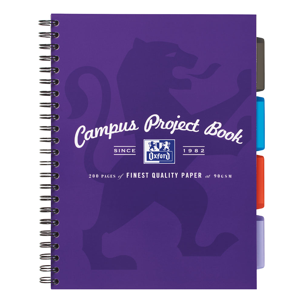 Oxford Campus, Project Book, A4+ Card Cover Wirebound Ruled with Margin 200 Pages, Purple